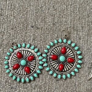 Turquoise and Red Bohemian Earrings